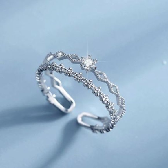 Jewelry - 925 Sterling Silver Dainty Diamond Adjustable Ring